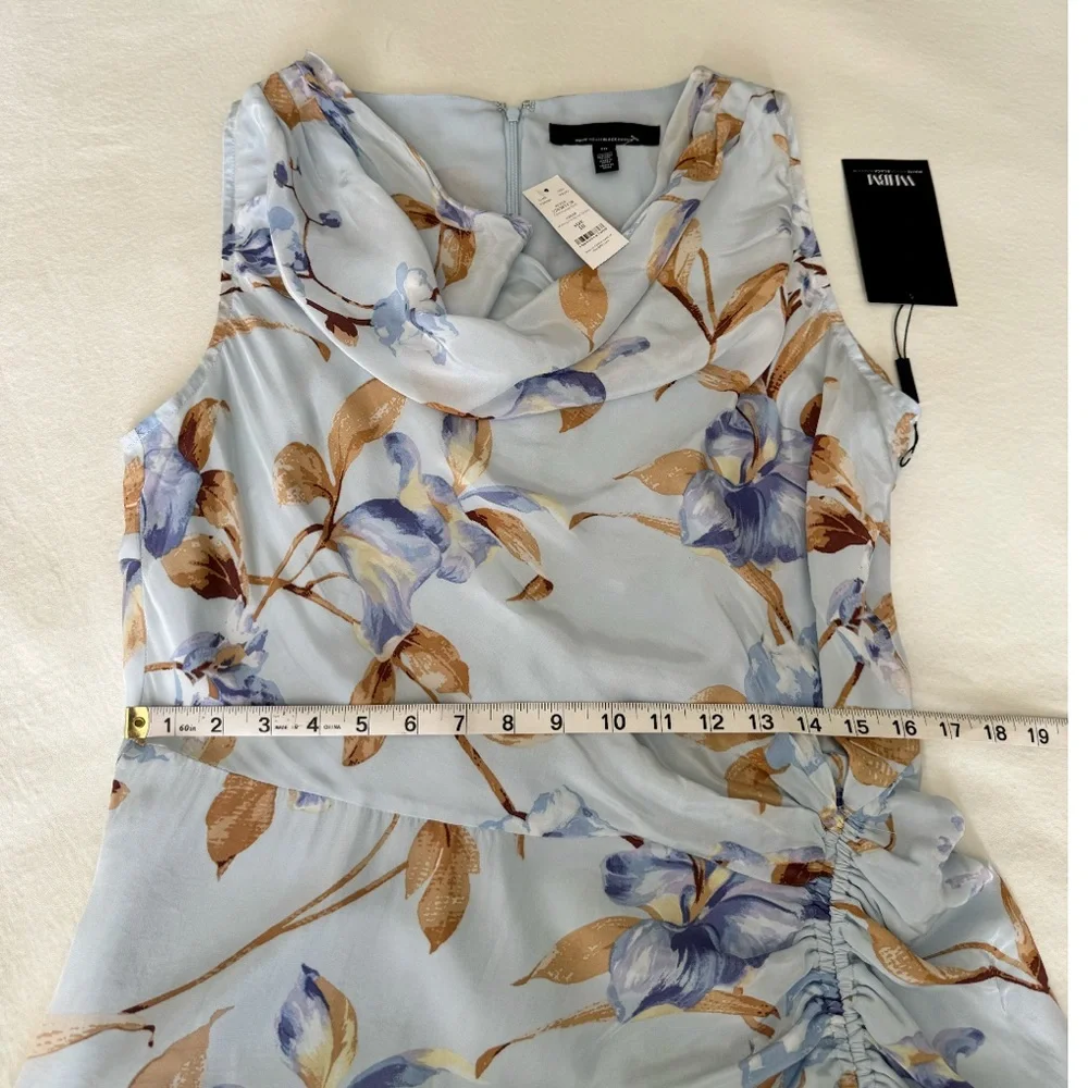 White House Black Market Cowl Neck Ruched Midi Floral Dress Size 10 Light Blue - Picture 9 of 14